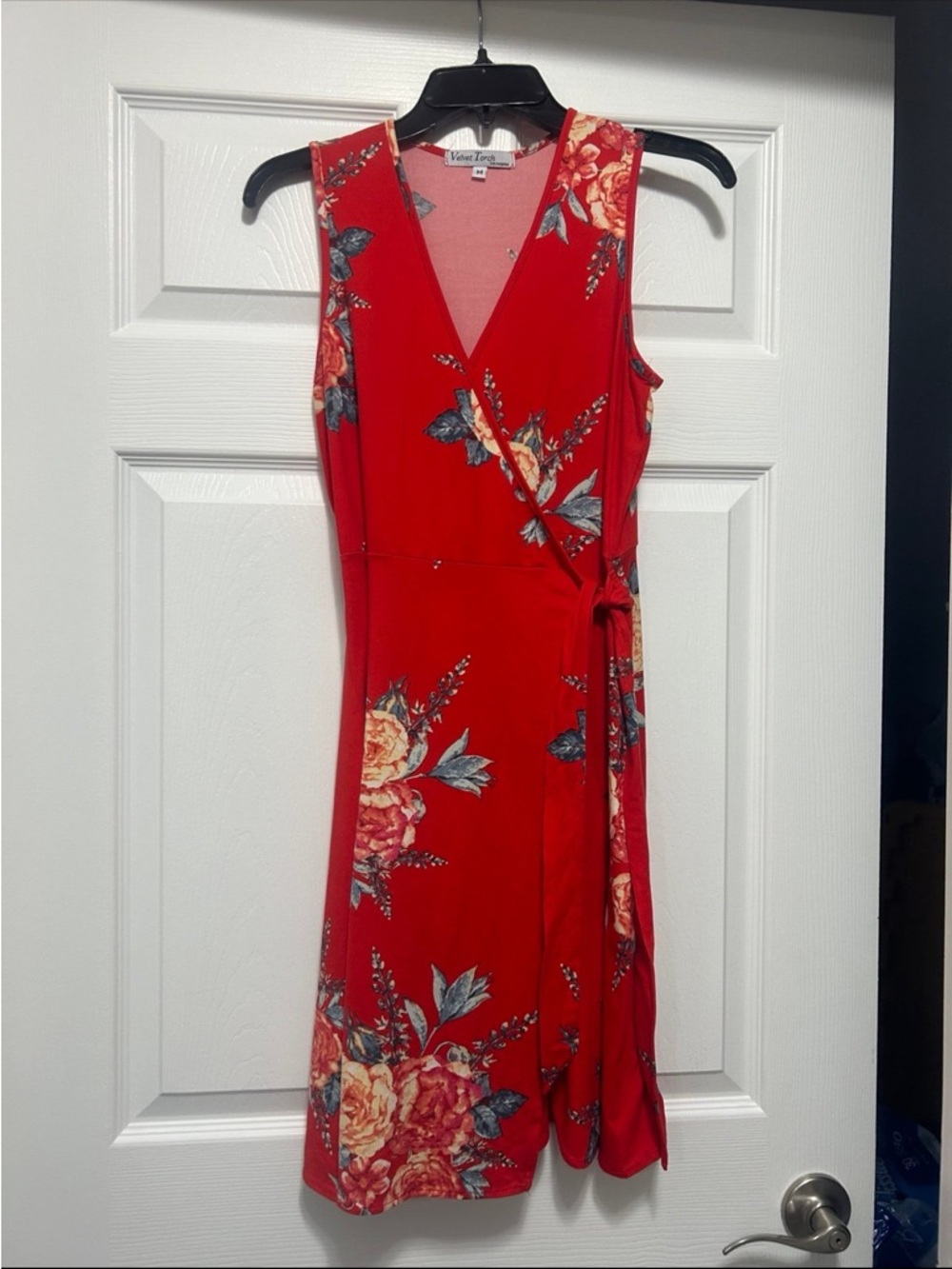 Velvet Torch Red Floral Wrap Midi Dress